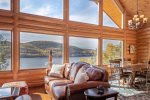 Take in breathtaking views of Whitefish Lake as you relax in the living room.
